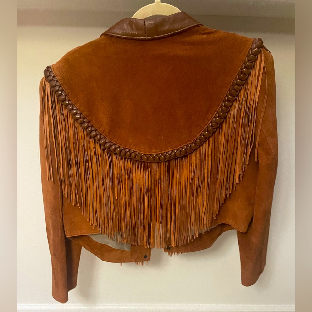 BURNING MAN )’( VINTAGE DIAMOND LEATHERS SUEDE & FRINGE WESTERN LEATHER JACKET - Picture 3 of 7
